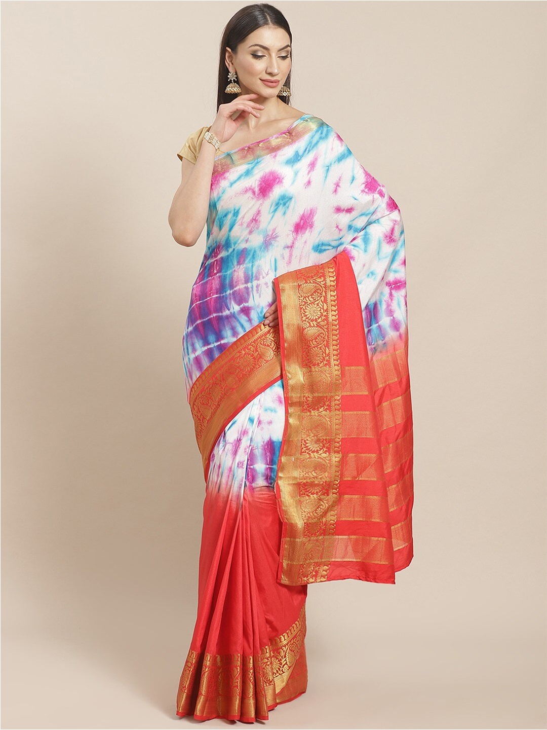 

HRITIKA Tie And Dye Zari Saree, Red