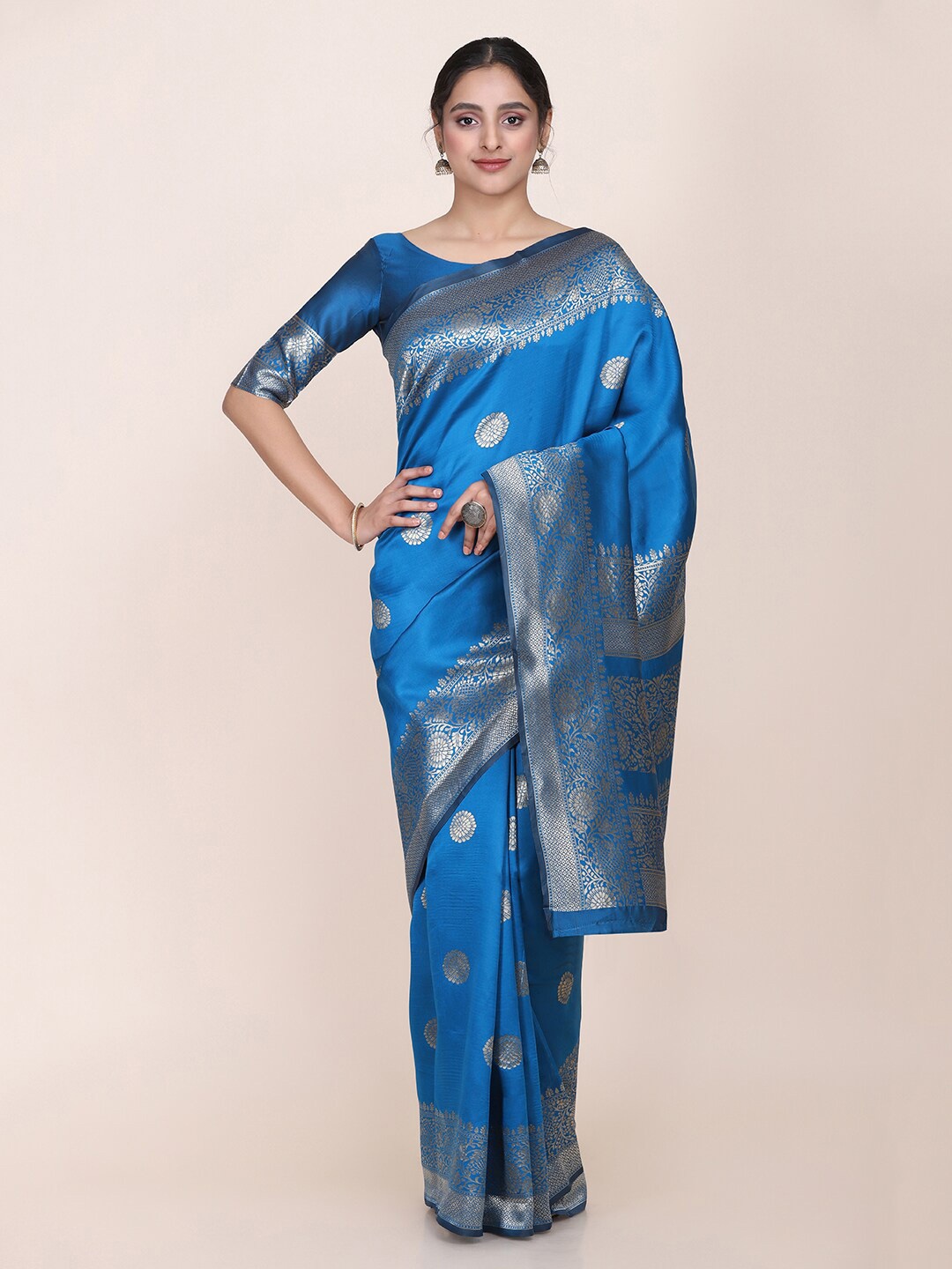 

HRITIKA Ethnic Motifs Woven Design Zari Saree, Blue