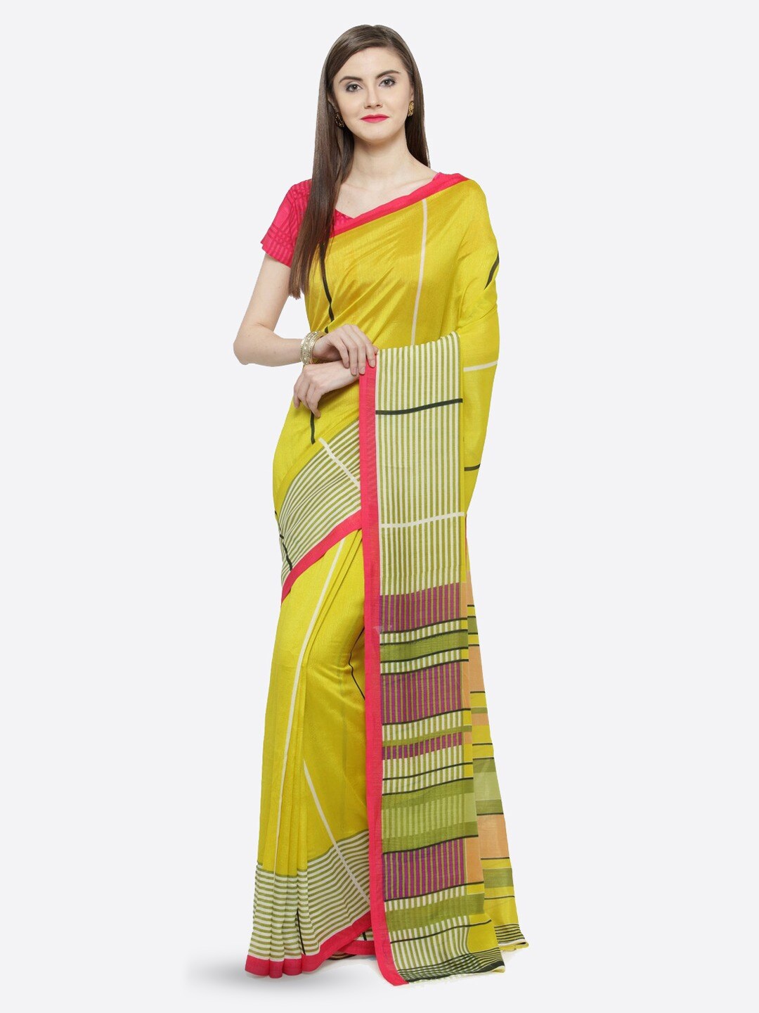 

HRITIKA Geometric Printed Silk Cotton Saree, Yellow