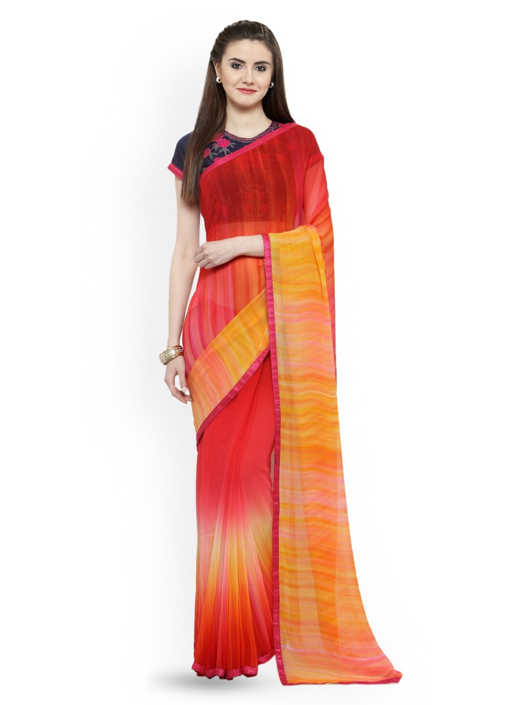 

HRITIKA Geometric Printed Saree, Red