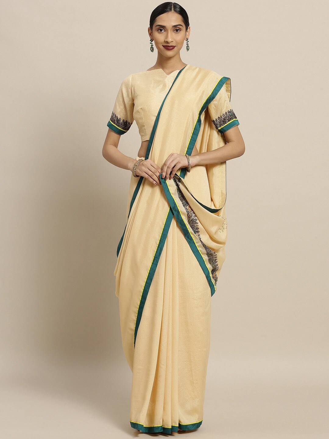 

HRITIKA Floral Printed Saree, Beige