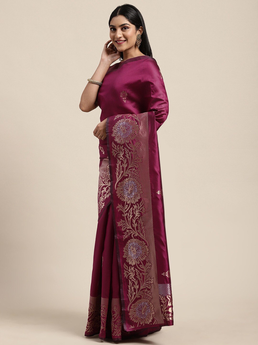 

HRITIKA Ethnic Motifs Printed Zari Saree, Purple