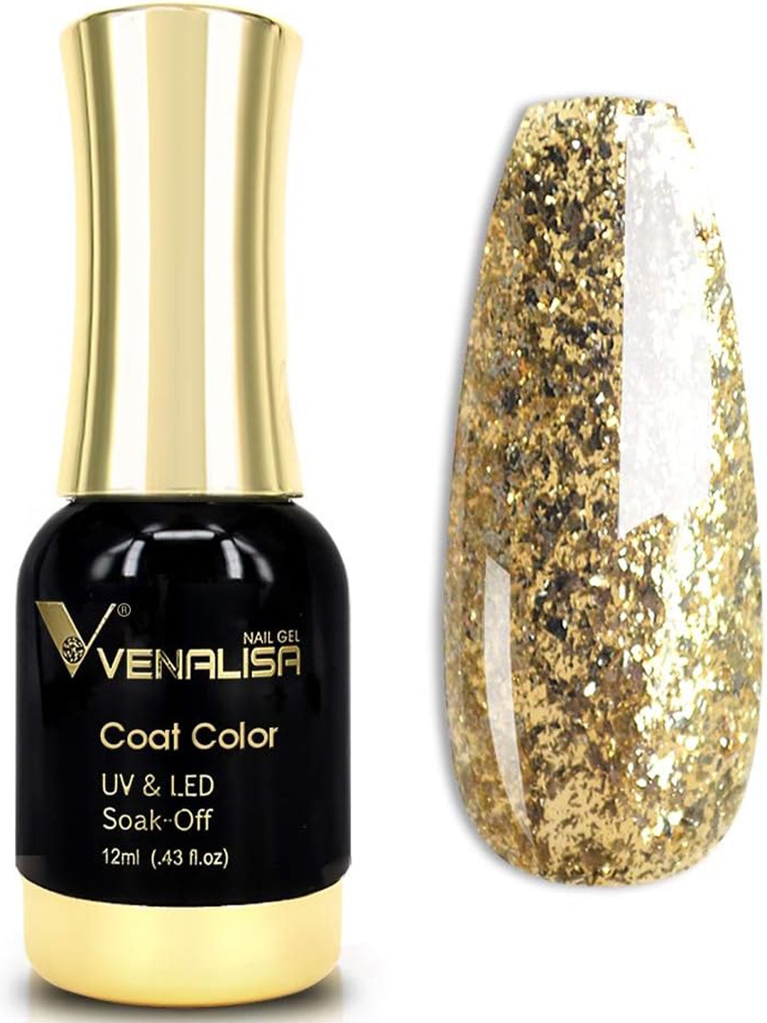 

VENALISA Coat Color UV & LED Soak-Off Gel Nail Polish 12 ml - Starry Golden Glitter 1205, Gold
