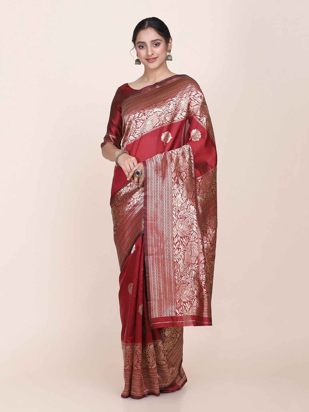 

KALINI Ethnic Motifs Zari Silk Blend Saree, Magenta