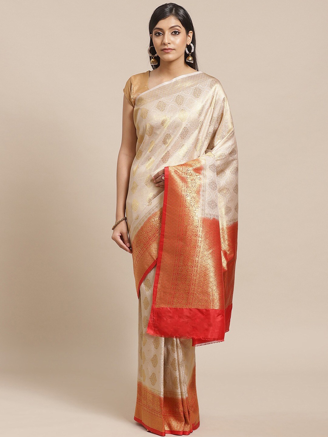 

KALINI Ethnic Motifs Woven Designed Zari Saree, Beige