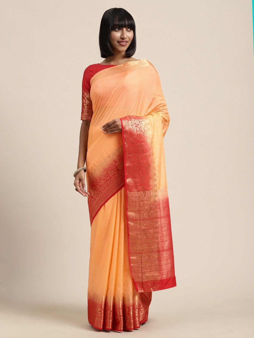 

KALINI Woven Designed Border Zari Saree, Peach