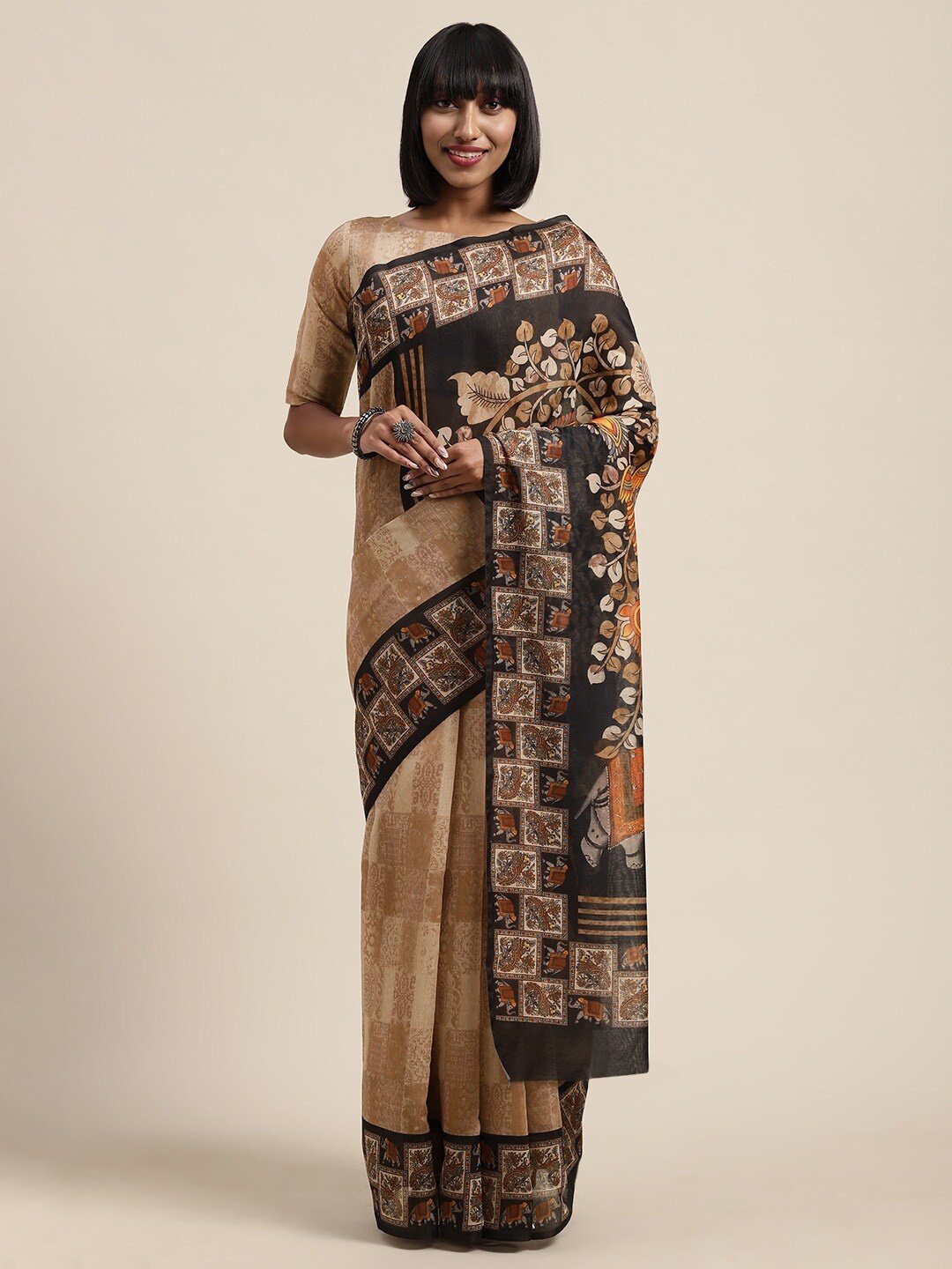 

KALINI Ethnic Motifs Printed Saree, Beige