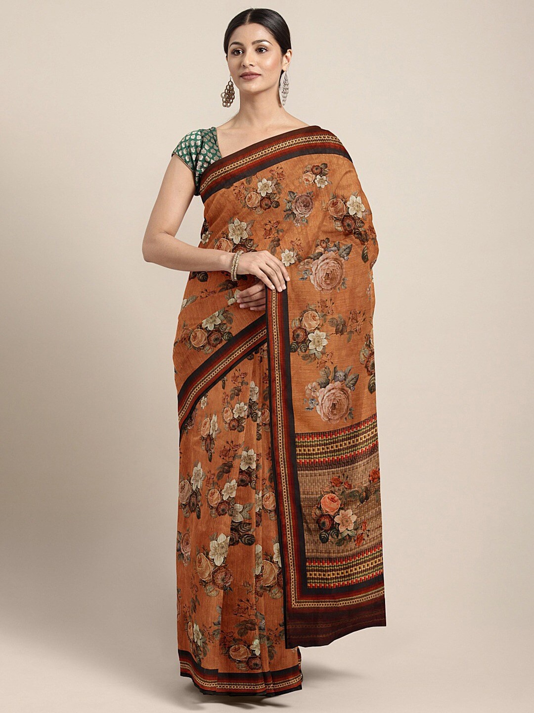 

KALINI Floral Printed Saree, Rust