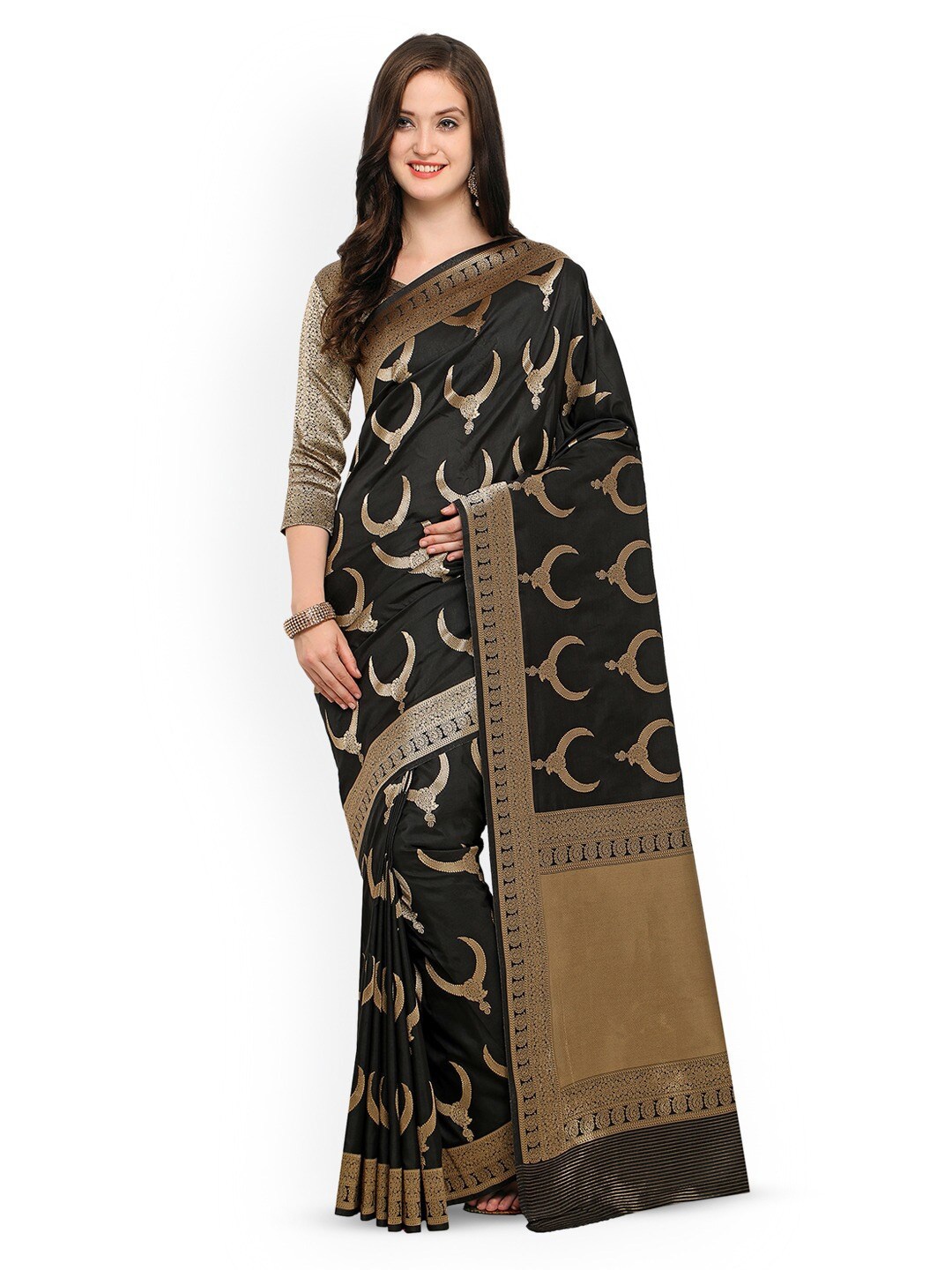 

KALINI Ethnic Motifs Woven Design Zari Saree, Black