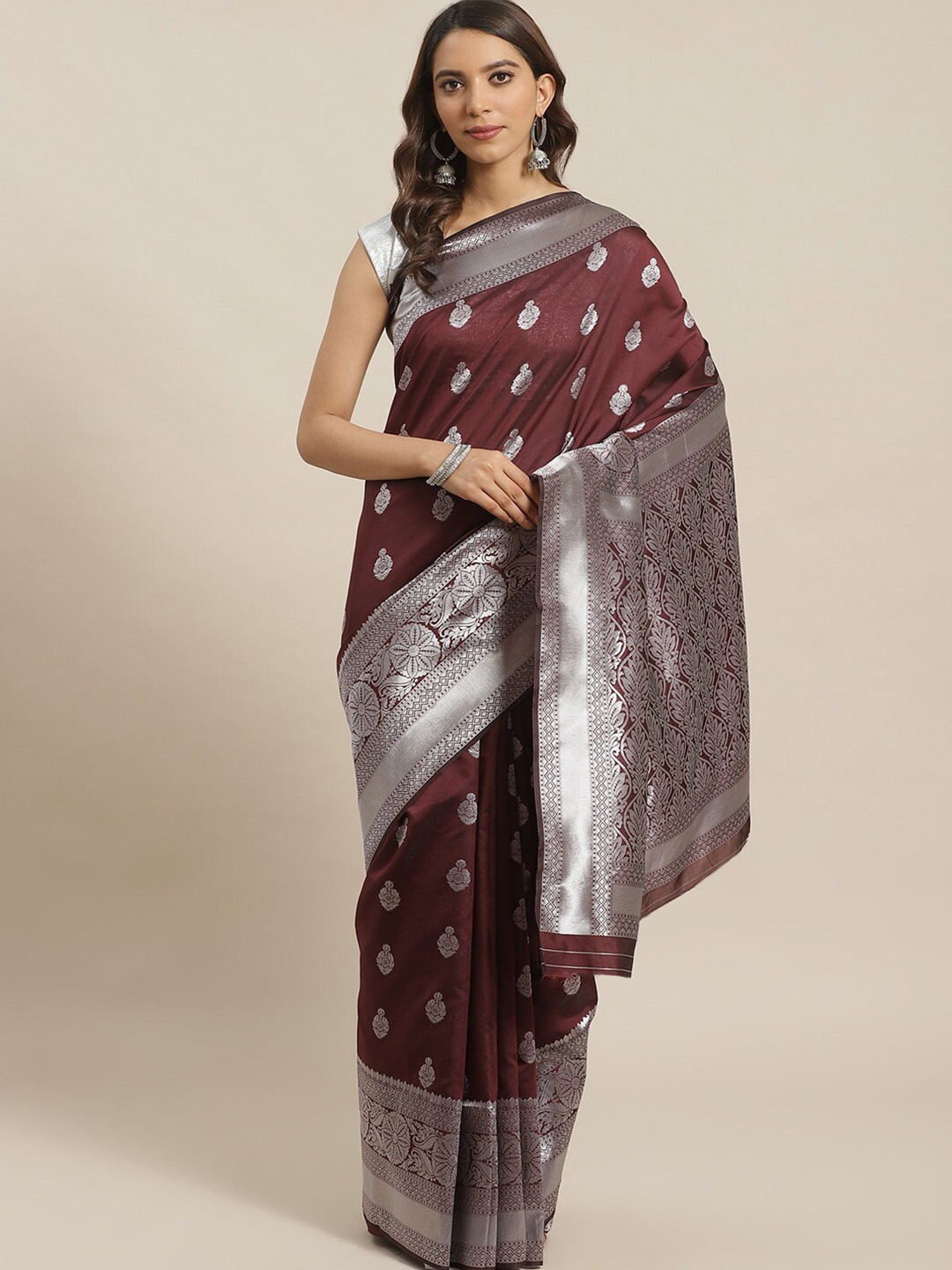 

KALINI Ethnic Motifs Woven Design Zari Saree, Brown