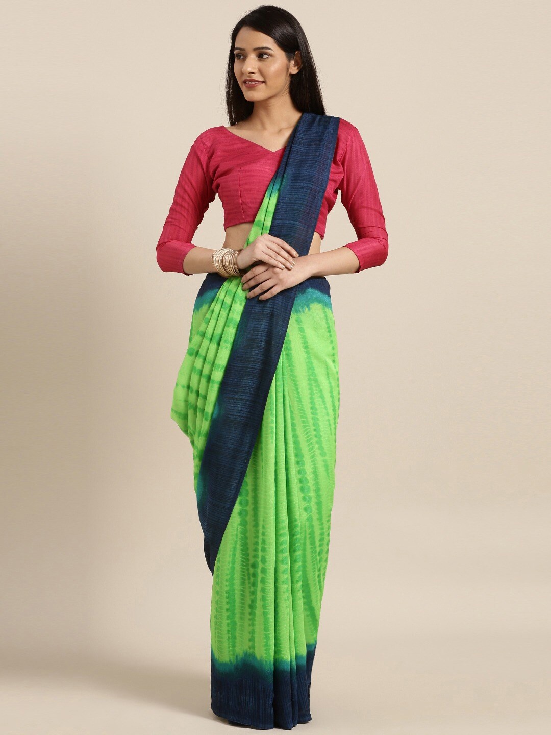 

KALINI Tie and Dye Silk Cotton Saree, Green