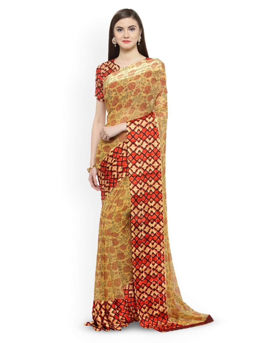 

KALINI Ethnic Motif Printed Saree, Beige