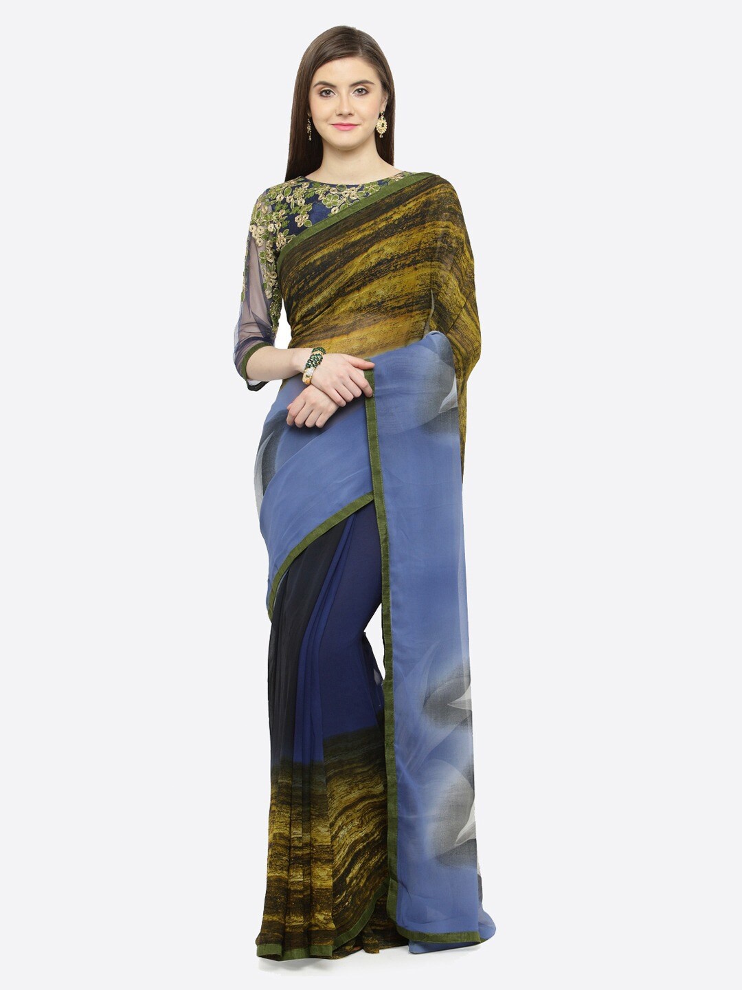 

KALINI Floral Printed Saree, Blue