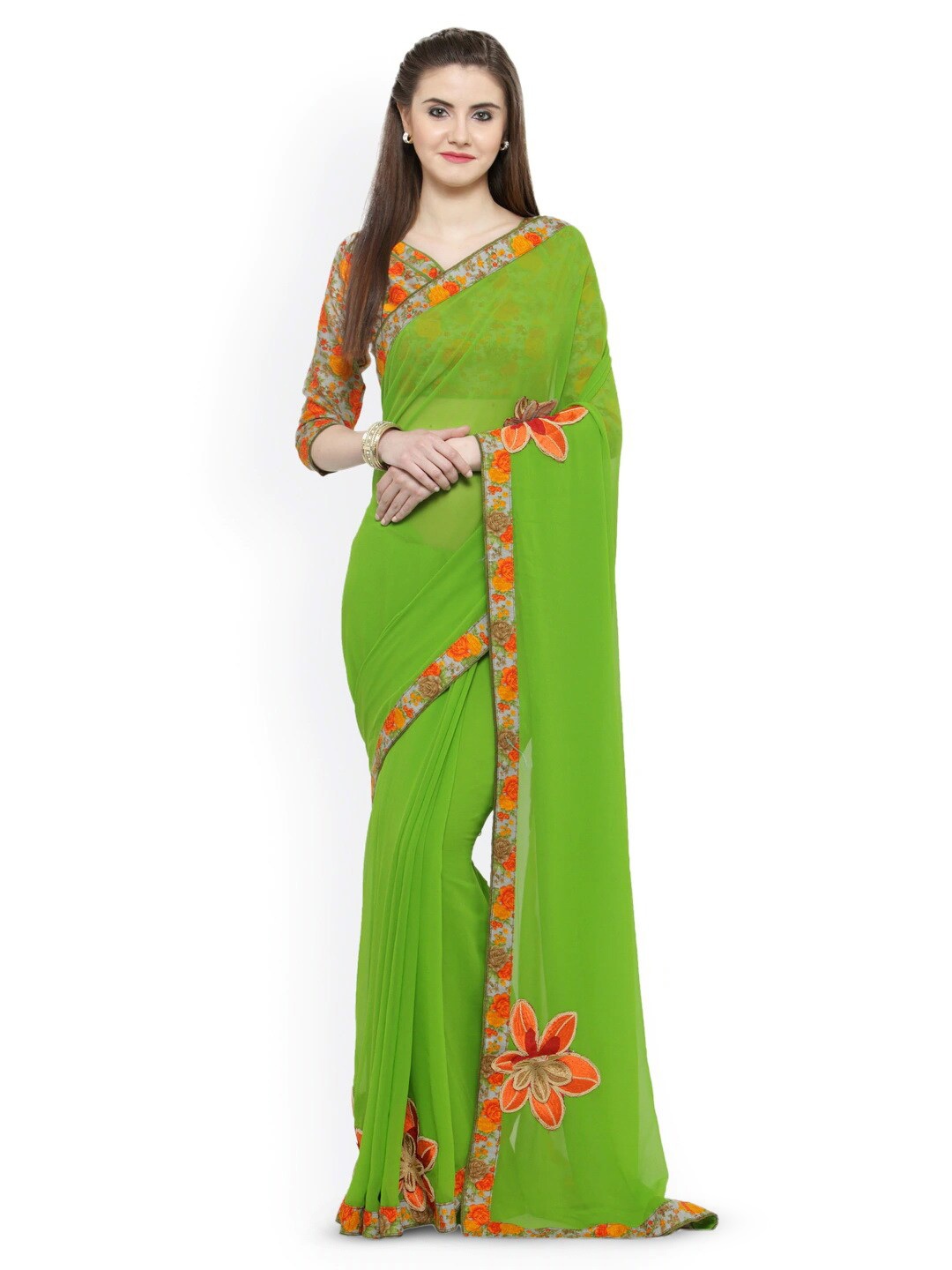 

KALINI Floral Embroidered Saree, Green