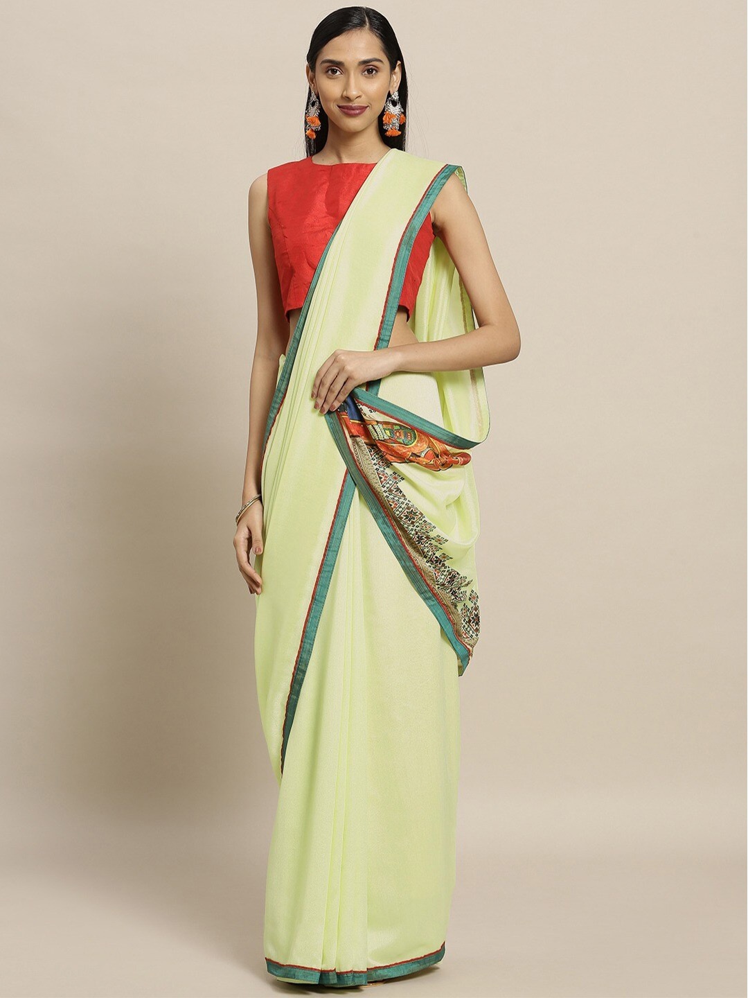 

KALINI Ethnic Motifs Printed Pure Georgette Saree, Green