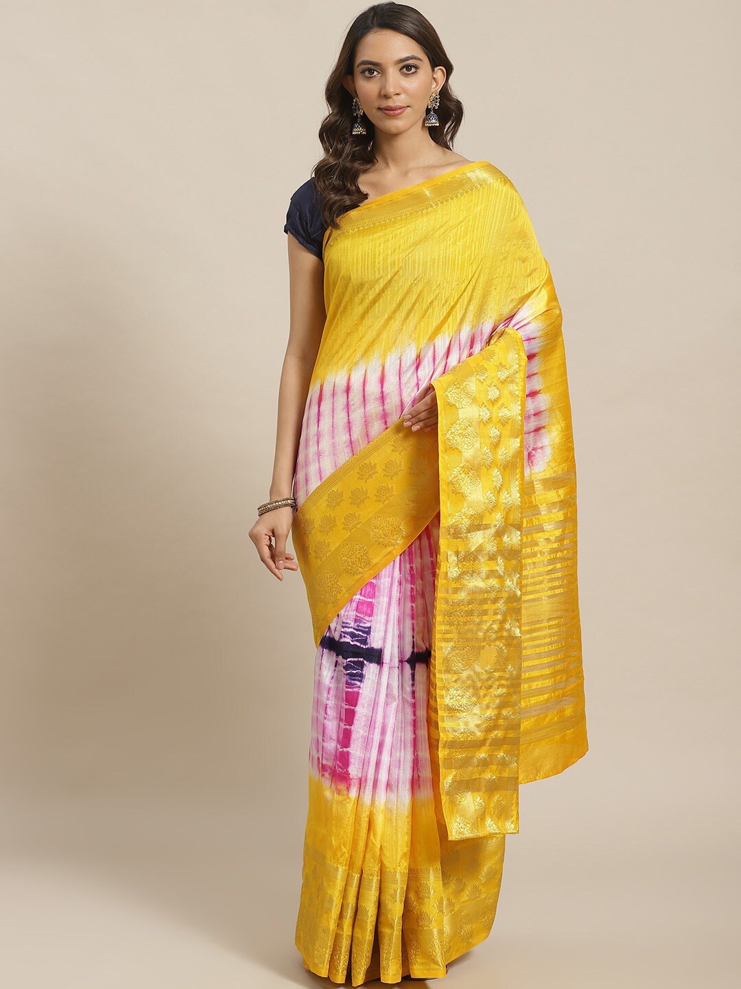 

KALINI Tie & Dye Zari Silk Blend Saree, Yellow