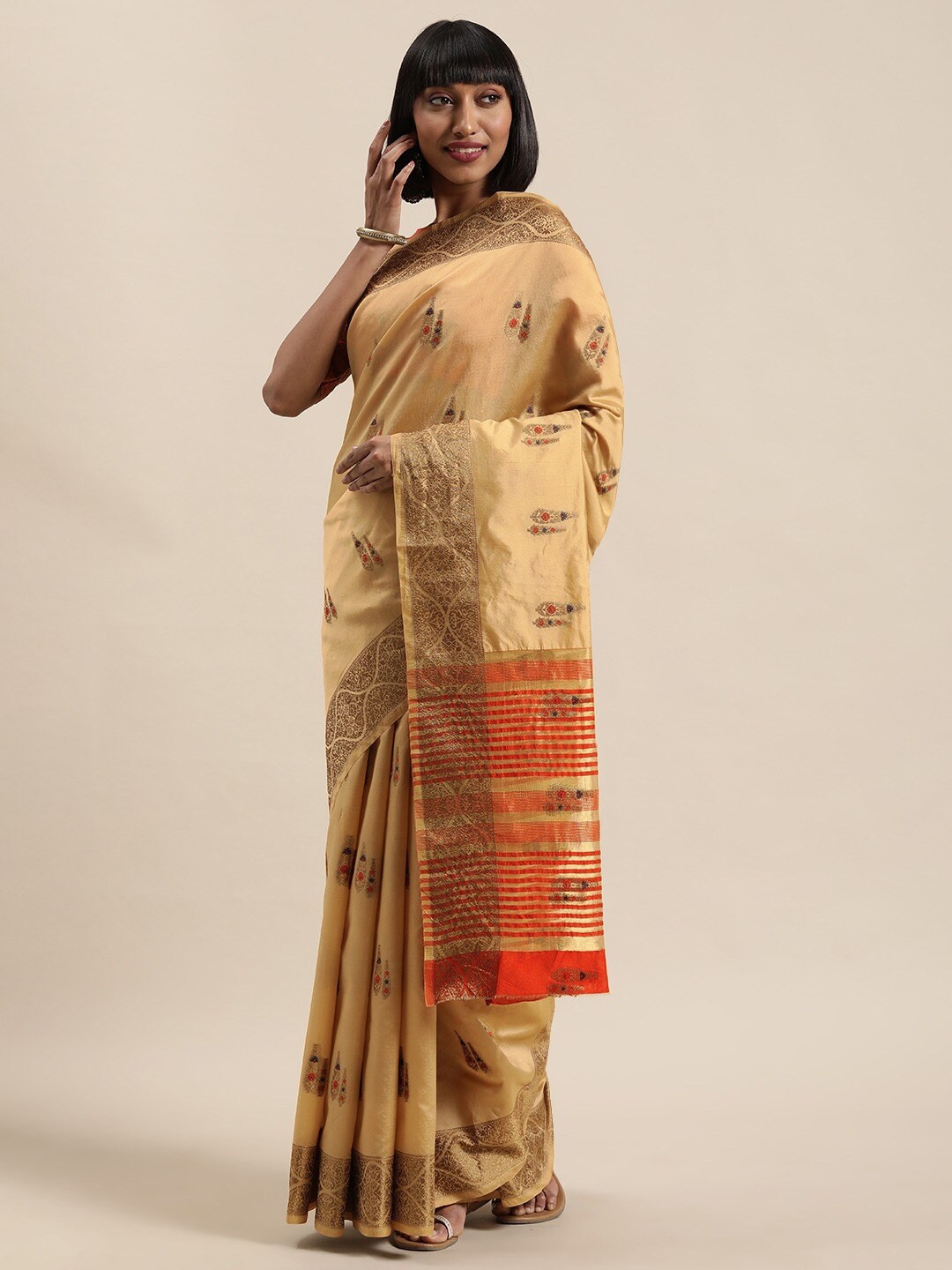 

KALINI Ethnic Motifs Woven Design Zari Saree, Beige