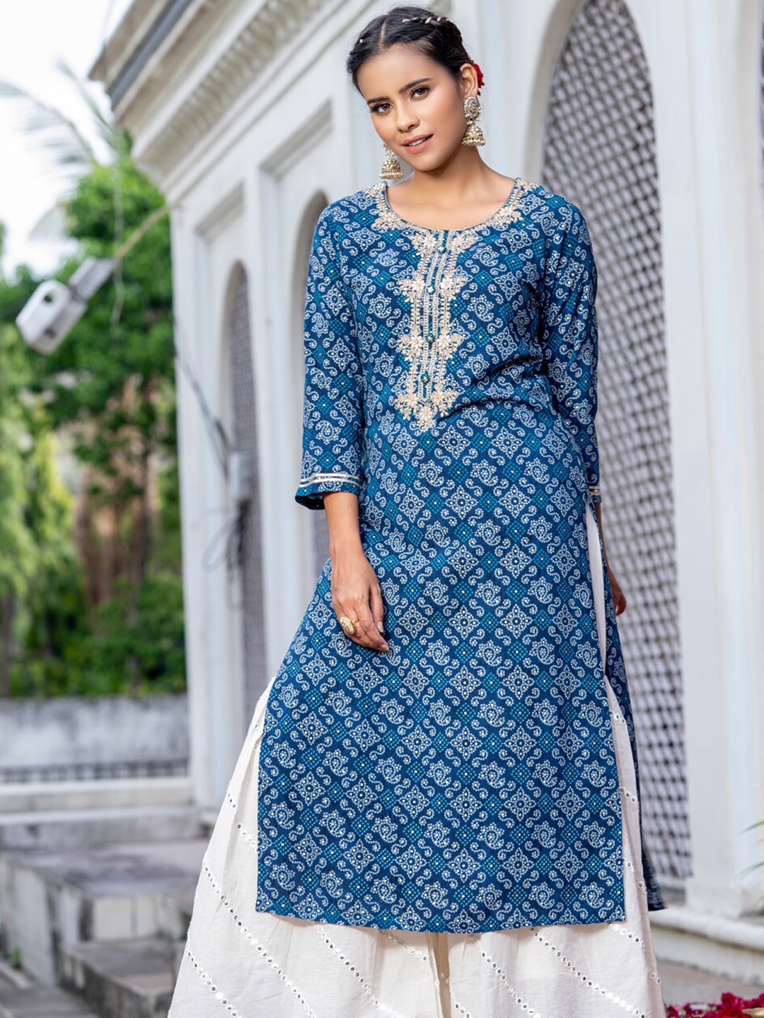 

Ode by House of Pataudi Ethnic Motifs Printed Kurta, Teal