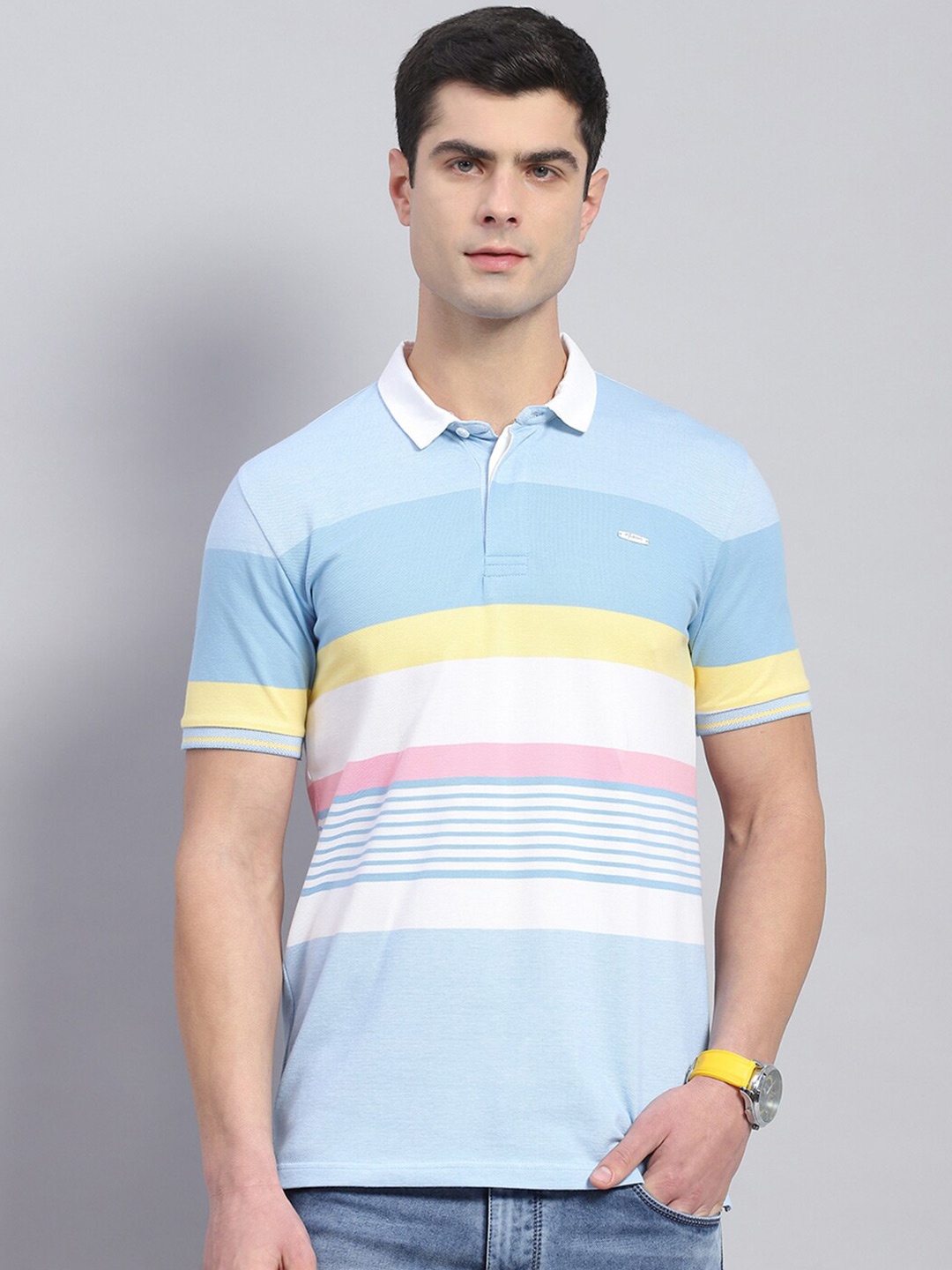 

Monte Carlo Striped Polo Collar Short Sleeves T-shirt, Blue