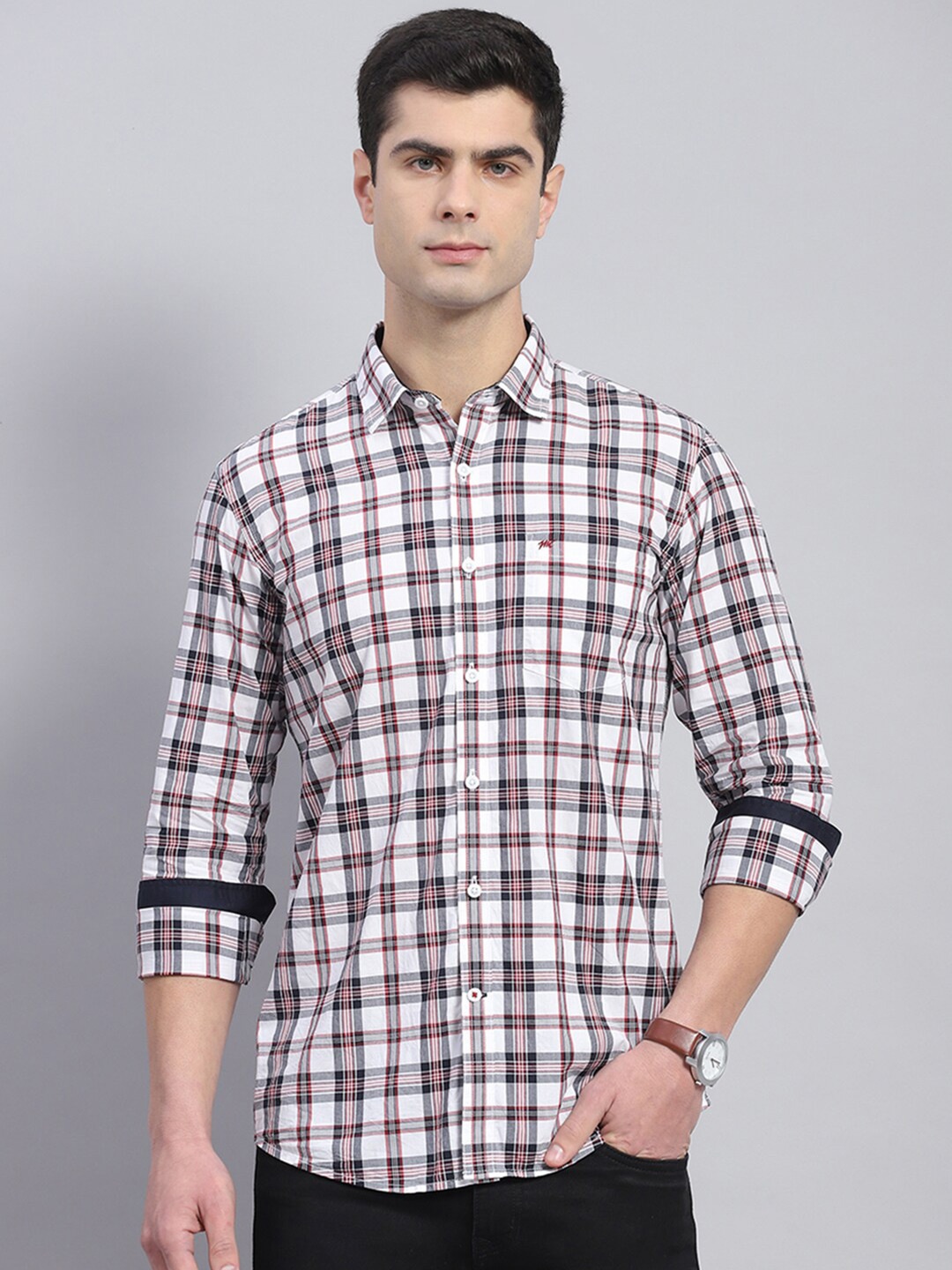 

Monte Carlo Classic Tartan Checked Pure Cotton Casual Shirt, Off white