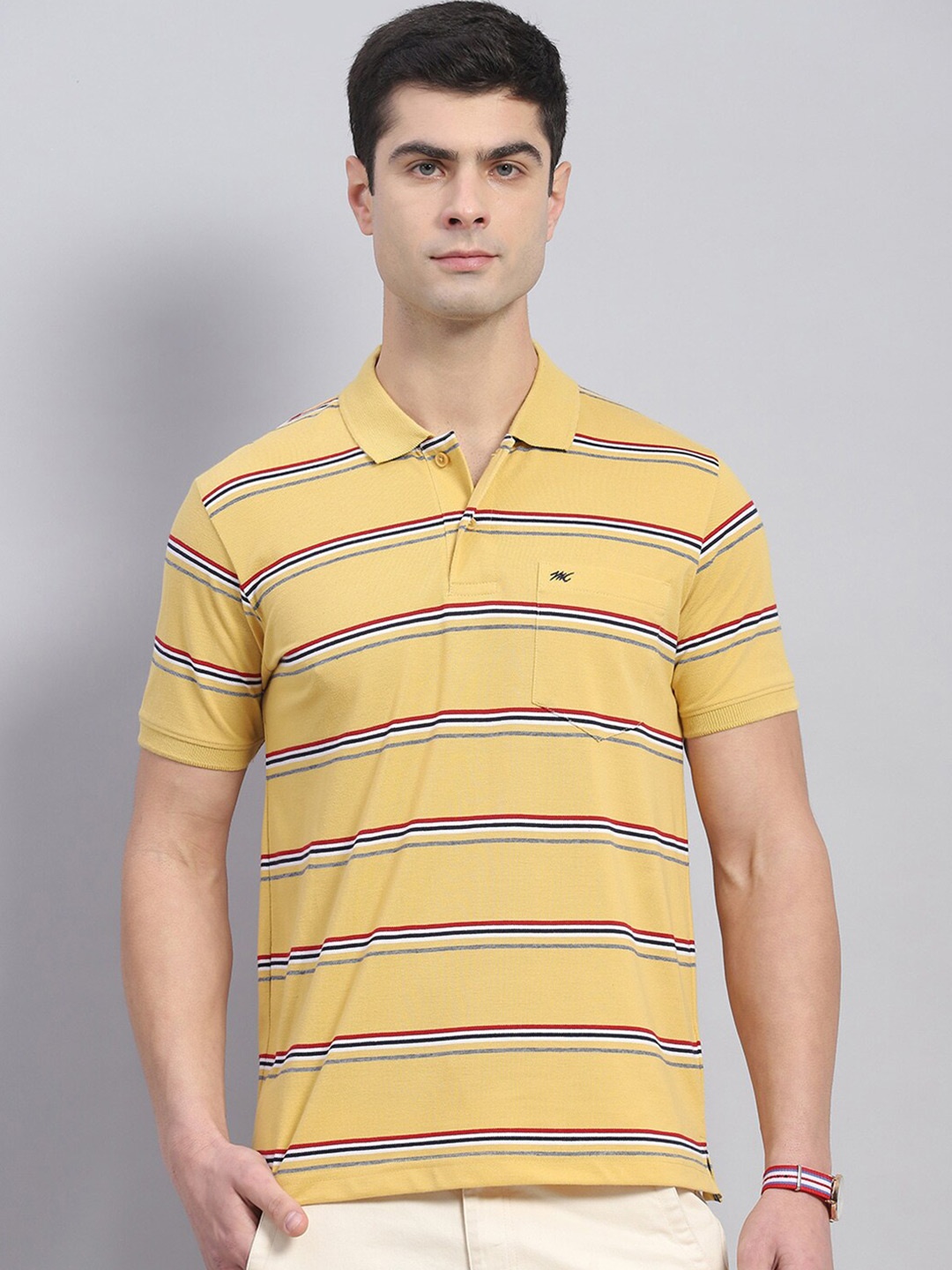 

Monte Carlo Striped Polo Collar Short Sleeves T-shirt, Yellow