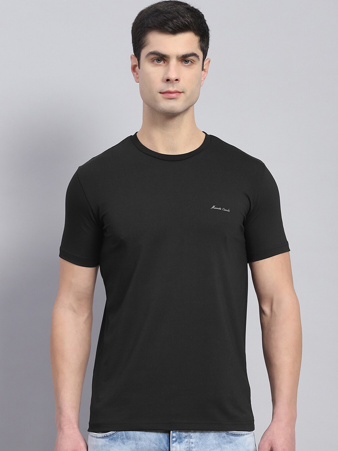 

Monte Carlo Cotton Cut Outs Round Neck T-shirt, Black