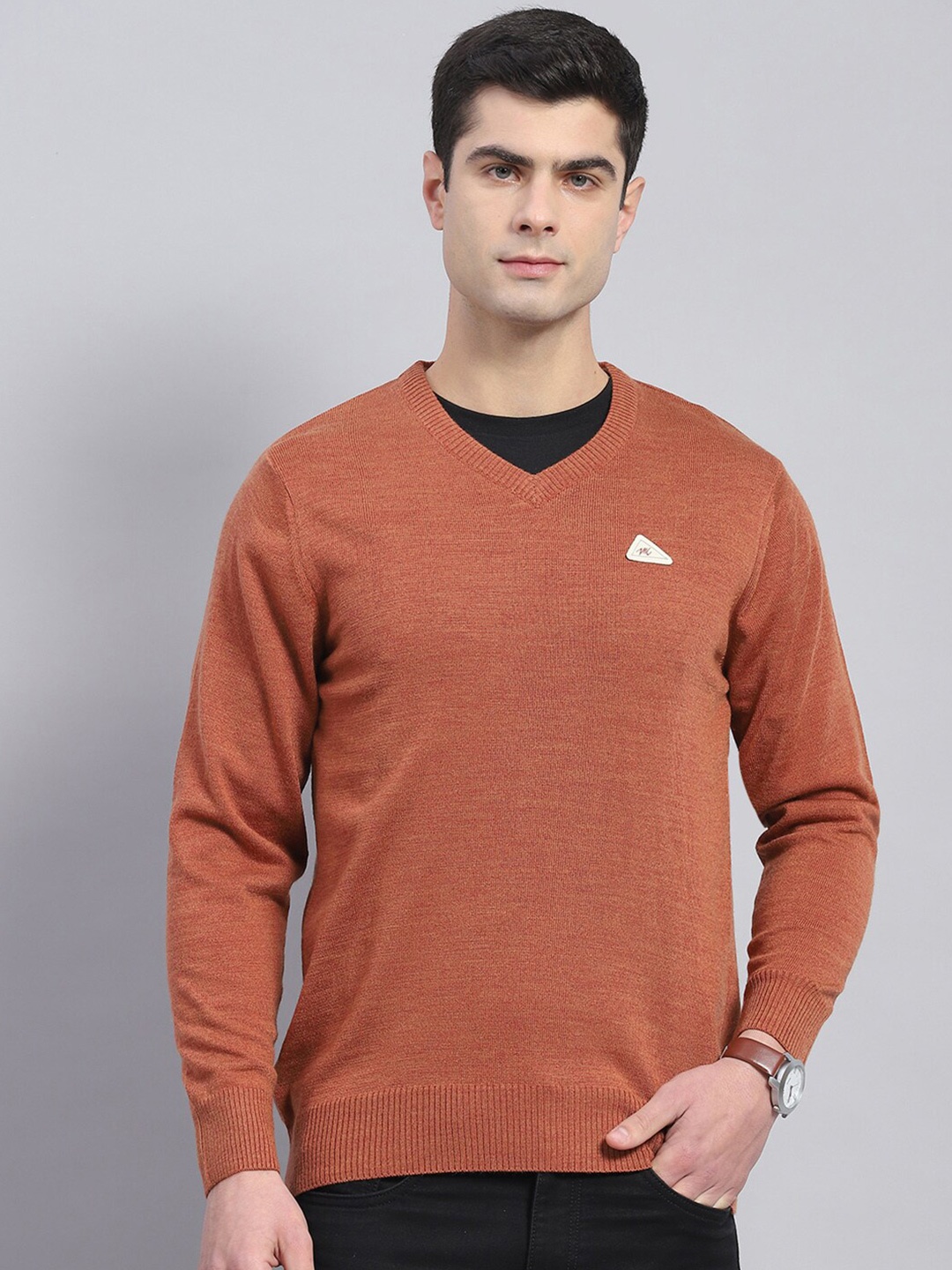 

Monte Carlo V-Neck Woollen Pullover, Rust