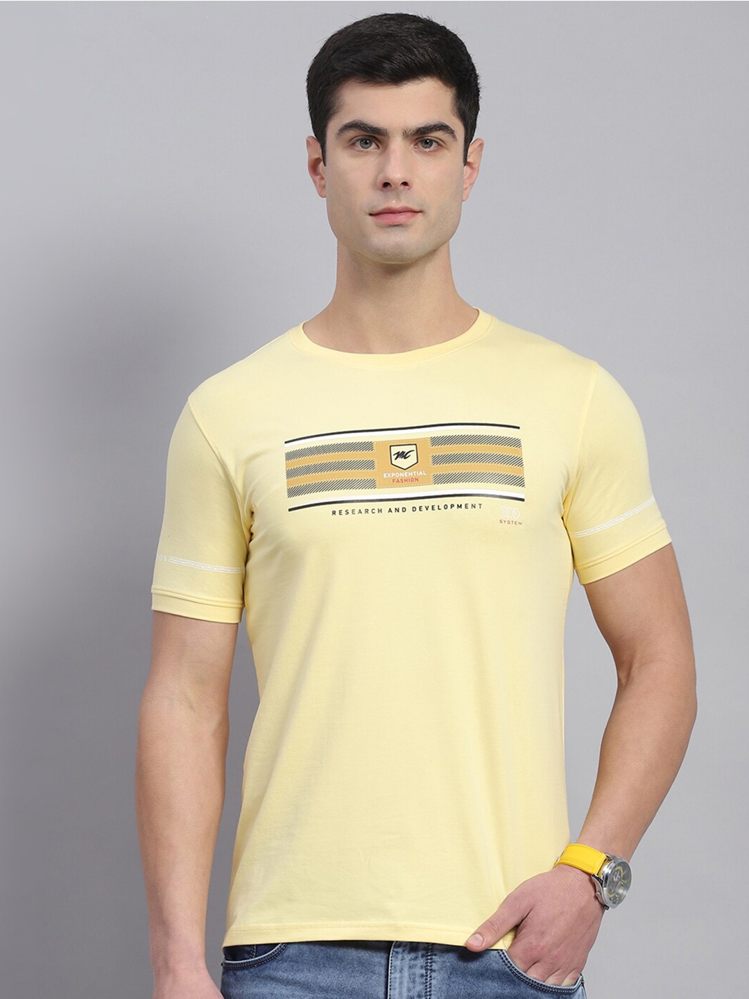 

Monte Carlo Typography Printed Cotton Applique T-shirt, Yellow