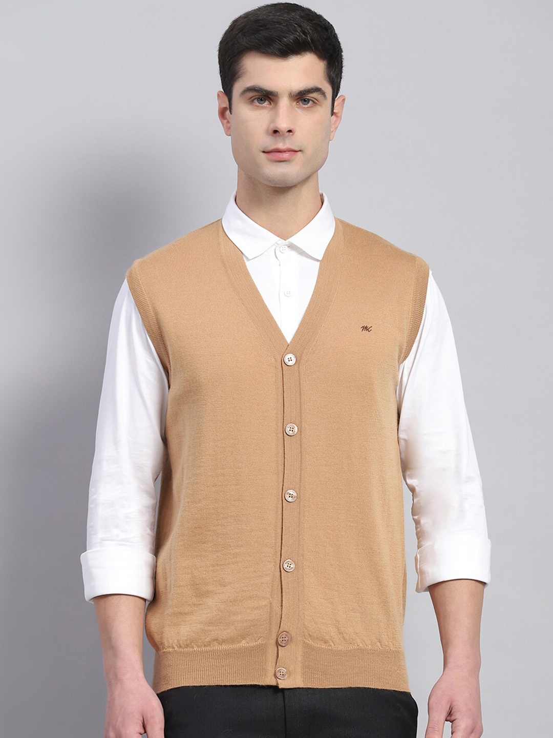 

Monte Carlo V-Neck Woollen Cardigan, Beige