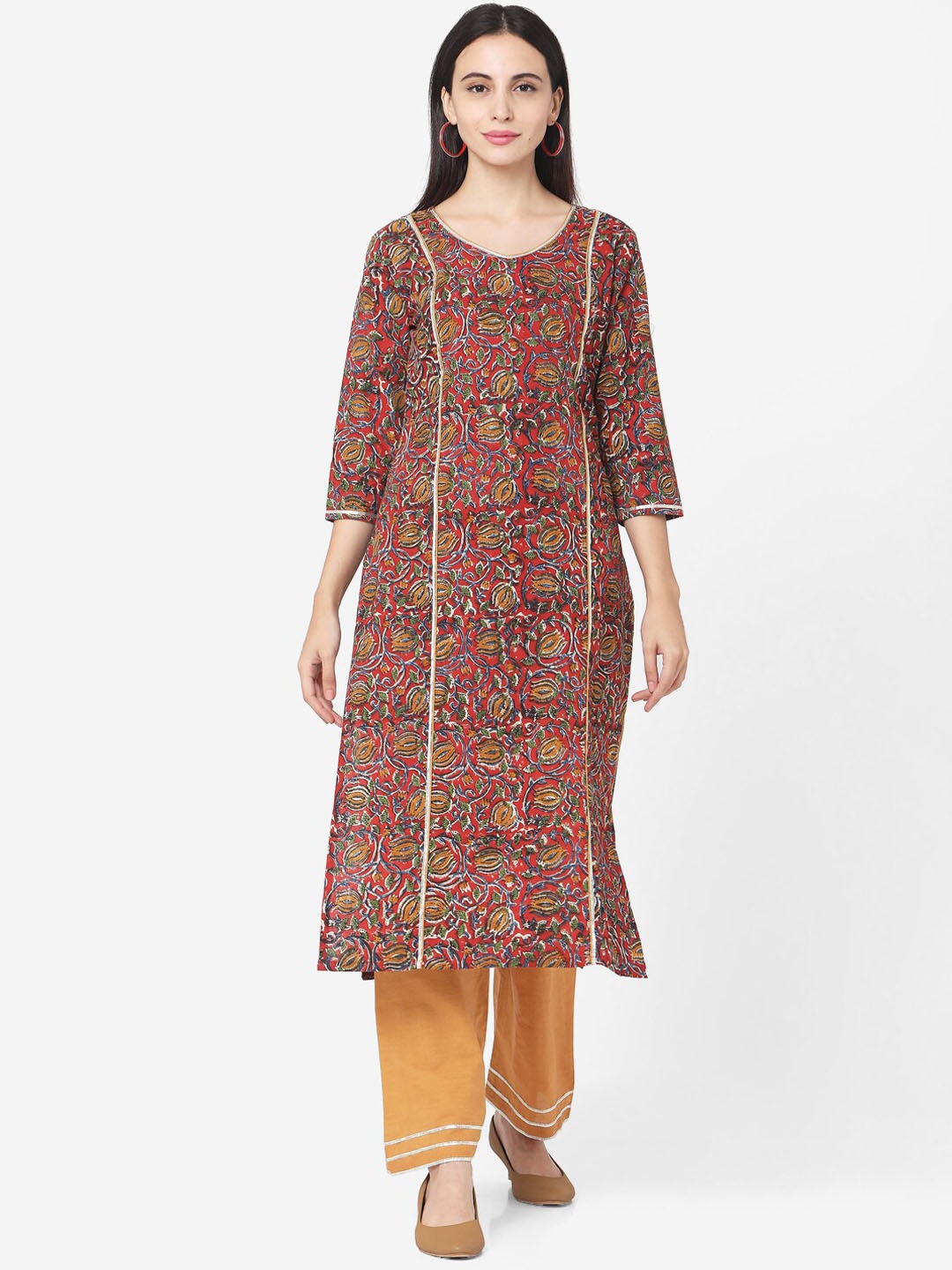 

Saanjh V-Neck Floral Printed Regular Gotta Patti Kurta with Palazzos, Red