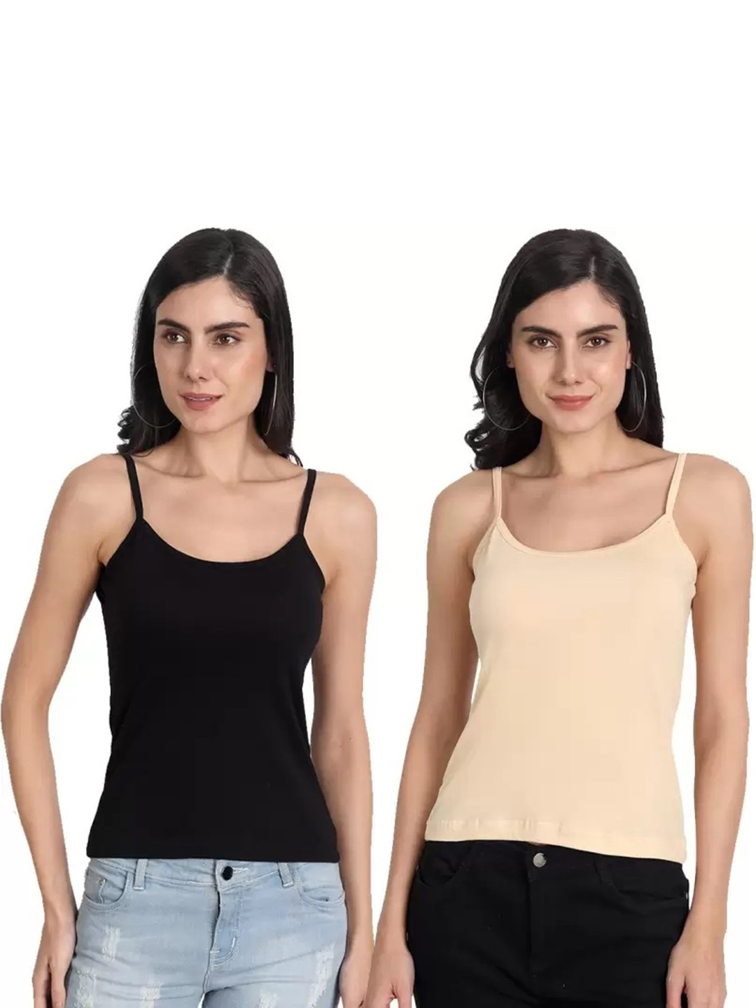 

CoolTees4U Pack Of 2 Cotton Camisoles, Black