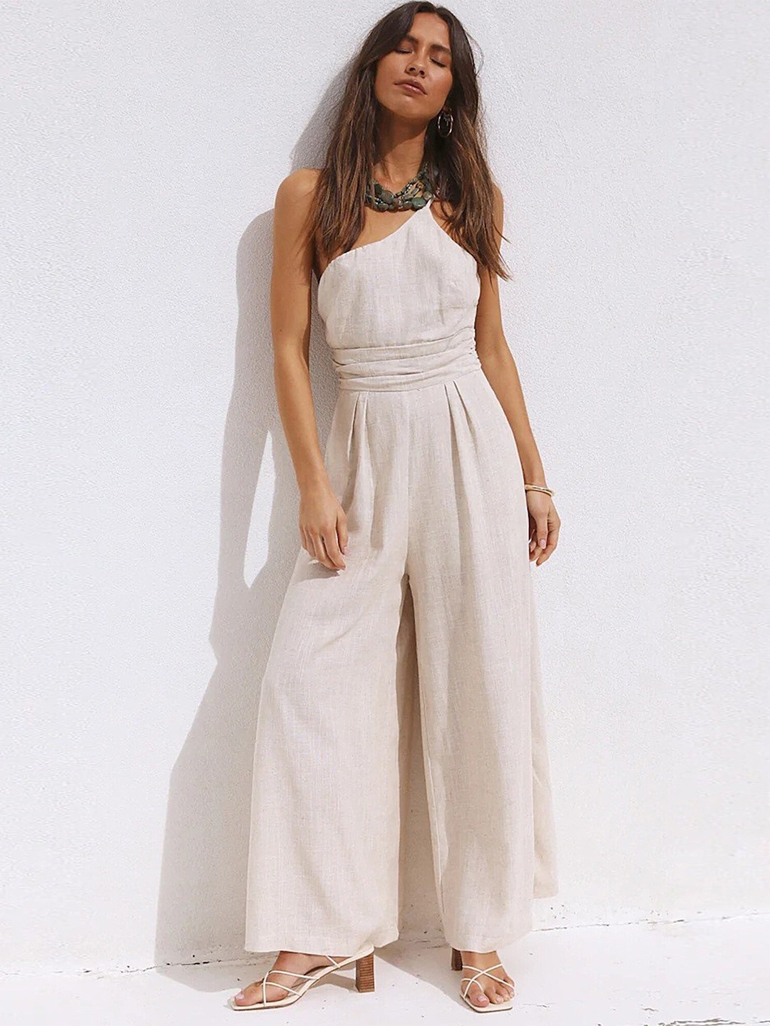 

LULU & SKY One Shoulder Basic Jumpsuit, White