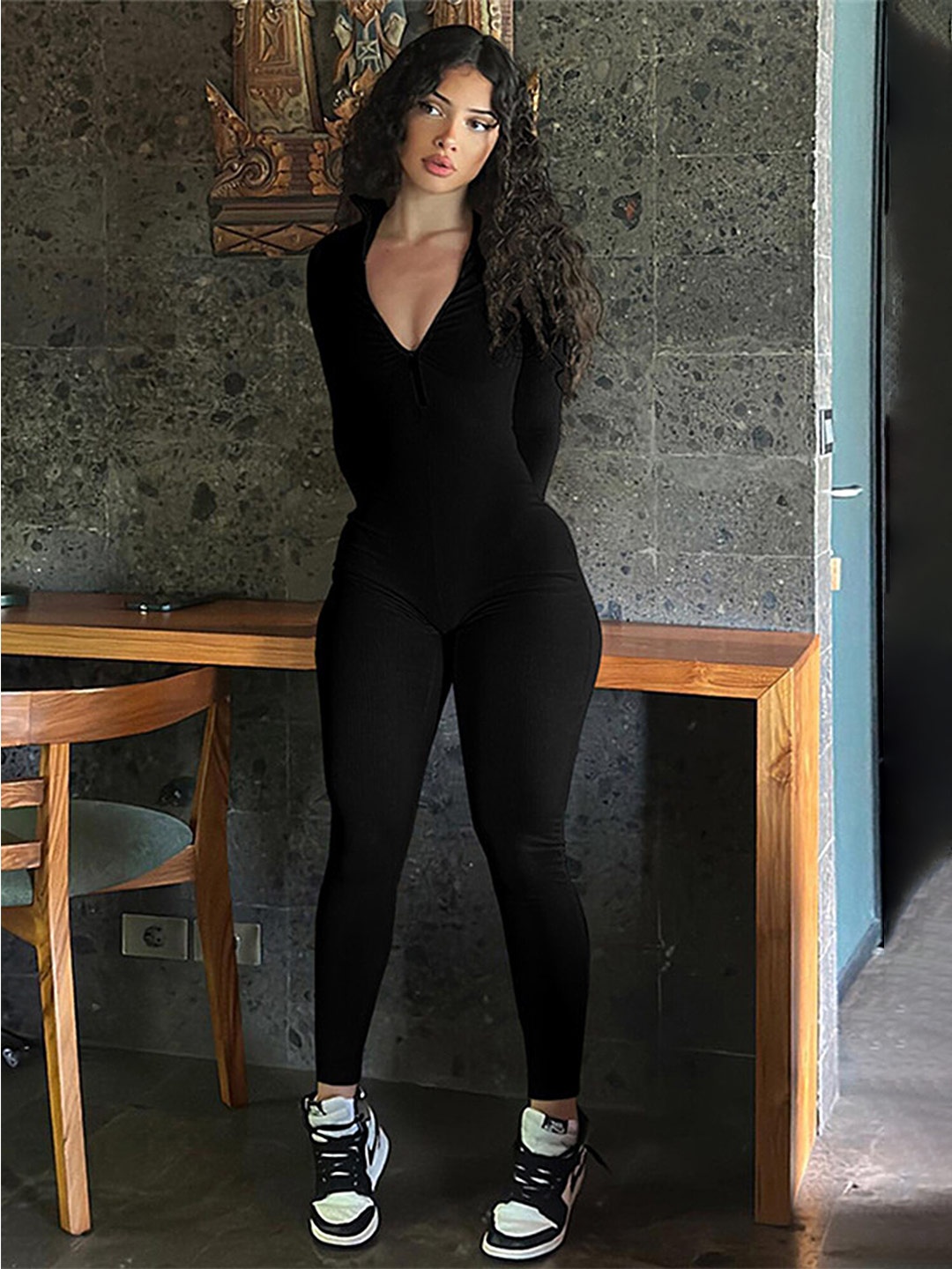 

LULU & SKY V-Neck Basic Jumpsuit, Black