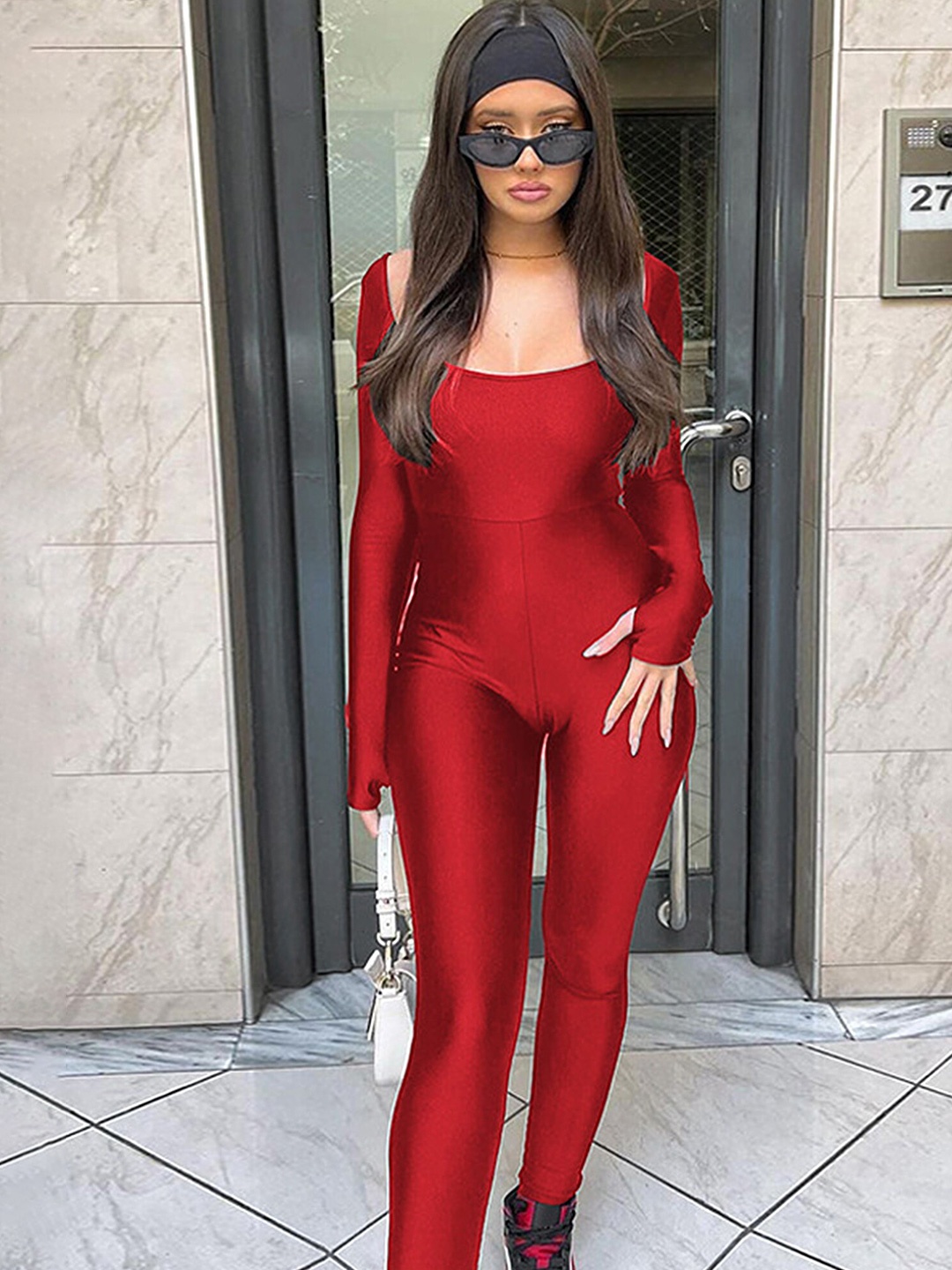 

LULU & SKY Scoop Neck Basic Jumpsuit, Red