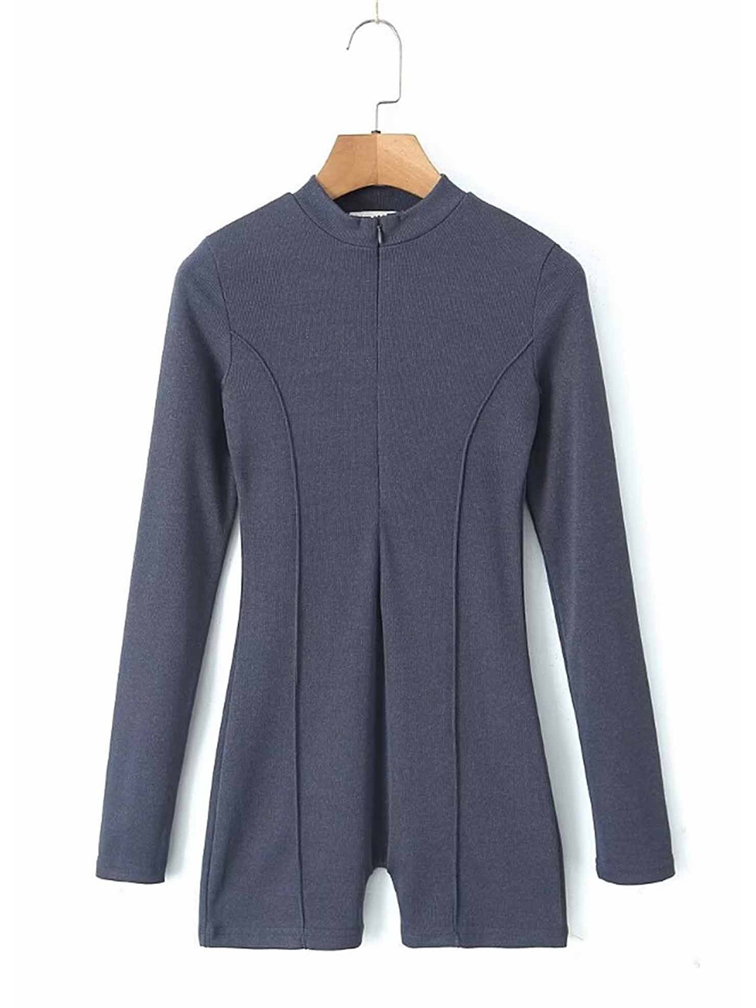 

LULU & SKY Half-zipper Fitted Playsuit, Grey