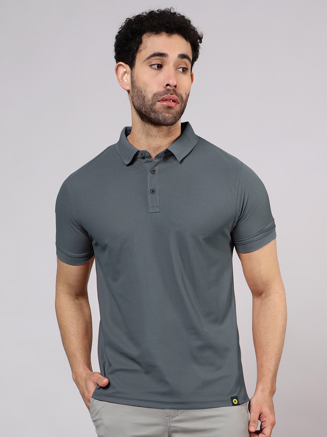 

Beyoung Cotton Short Sleeves Polo Collar Pockets Casual T-shirt, Grey