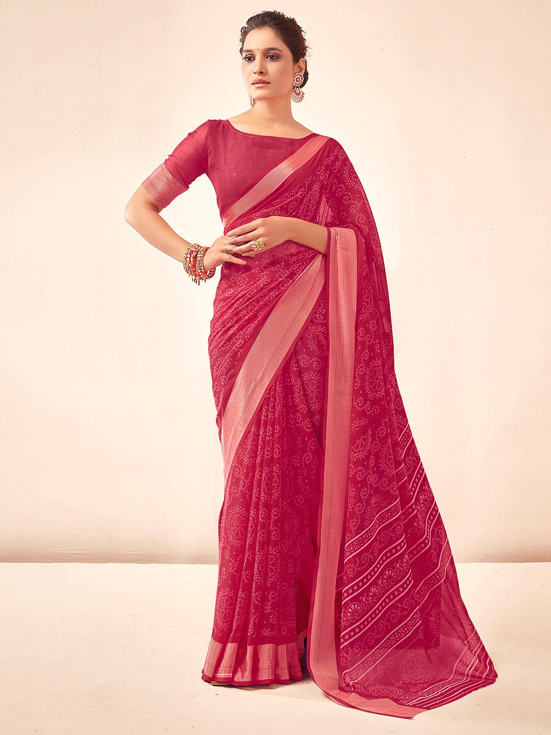 

Mitera Bandhani Zari Bandhani Saree, Pink