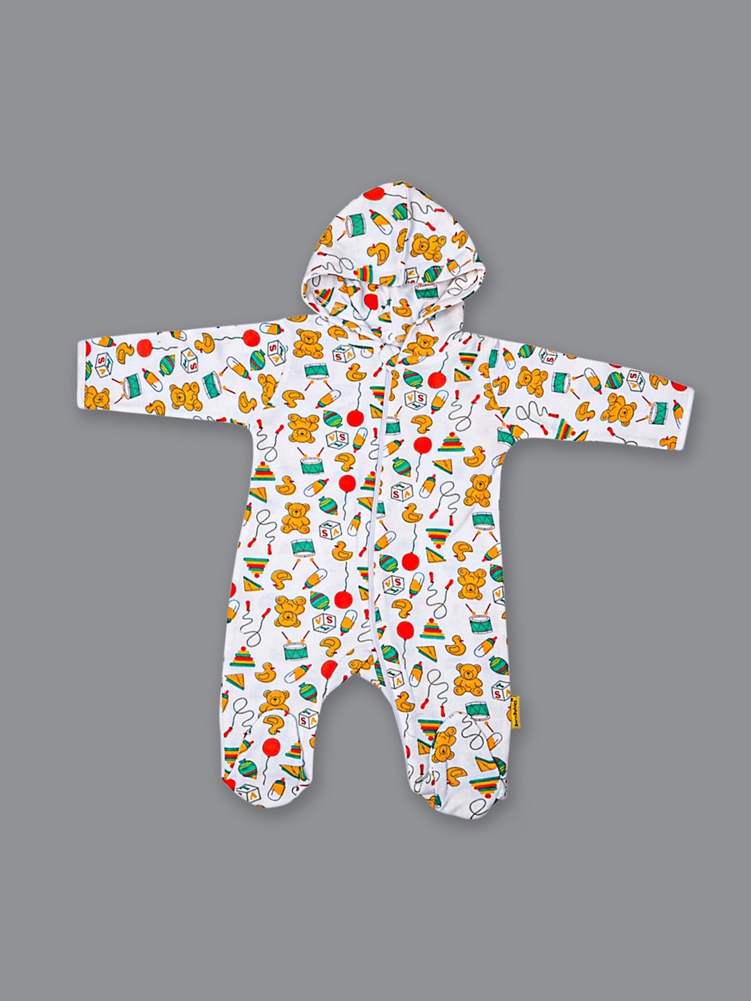 

Born Babies Infants Printed Hooded Cotton Sleepsuit, White