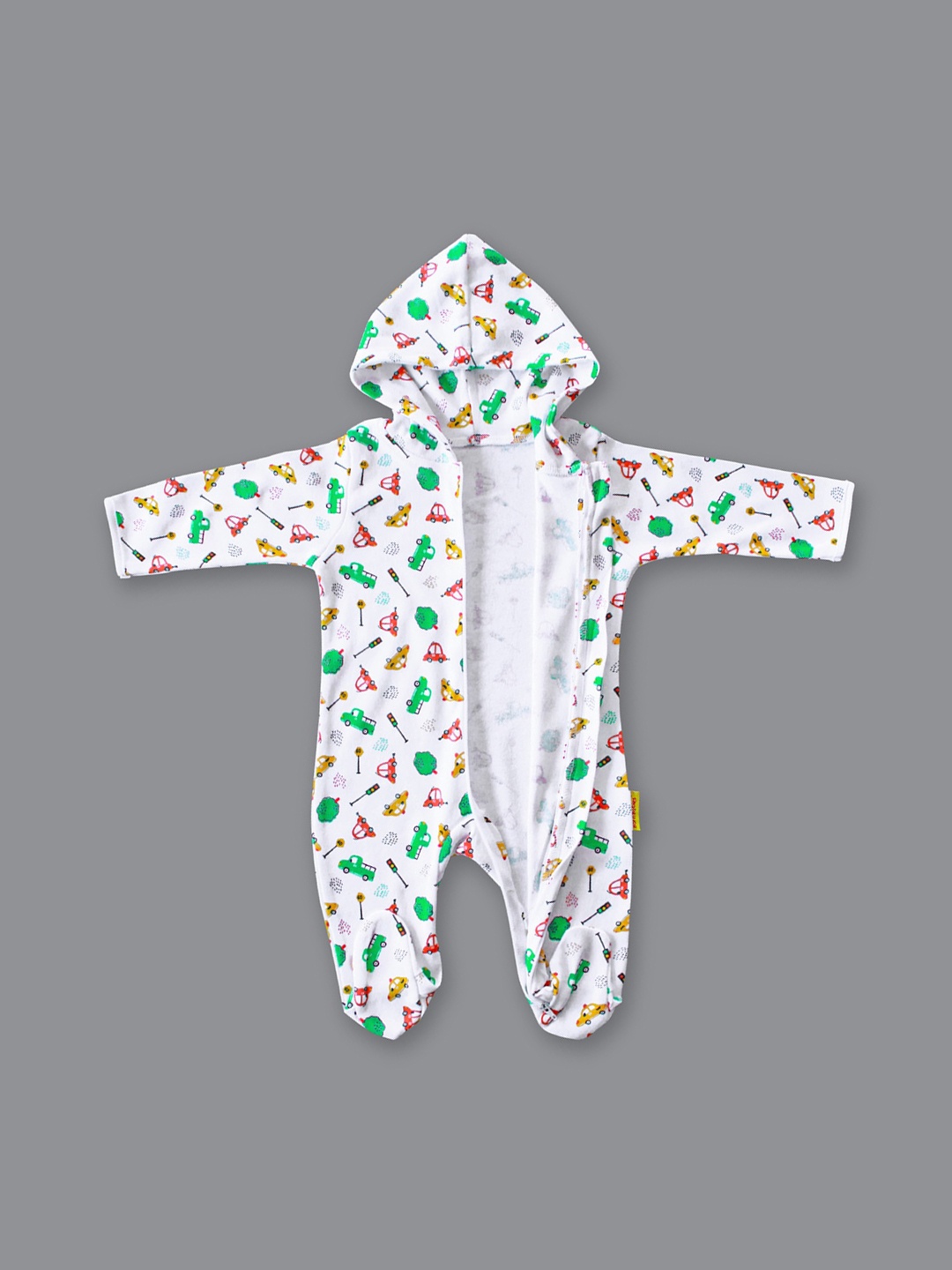 

Born Babies Infants Printed Hooded Cotton Sleepsuit, White