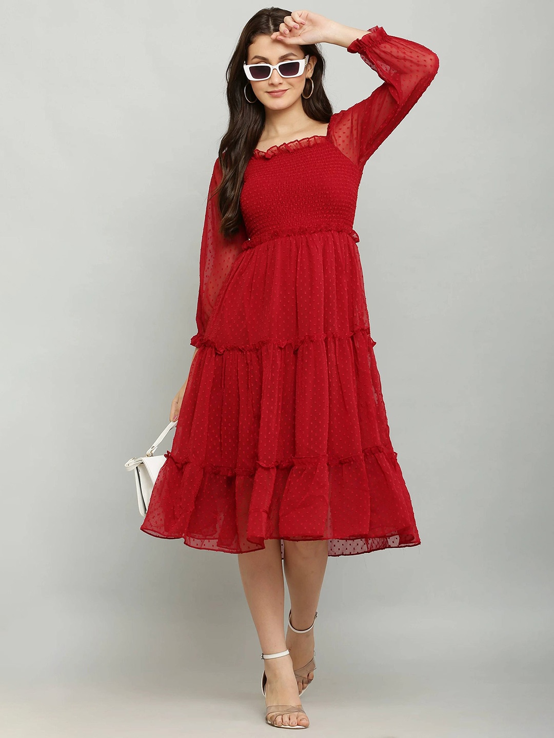 

DEKLOOK Georgette Empire Midi Dress, Red