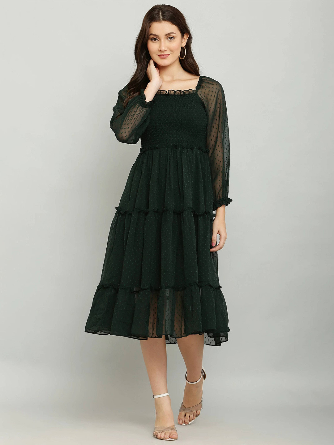 

DEKLOOK Georgette Fit and Flare Dress, Green