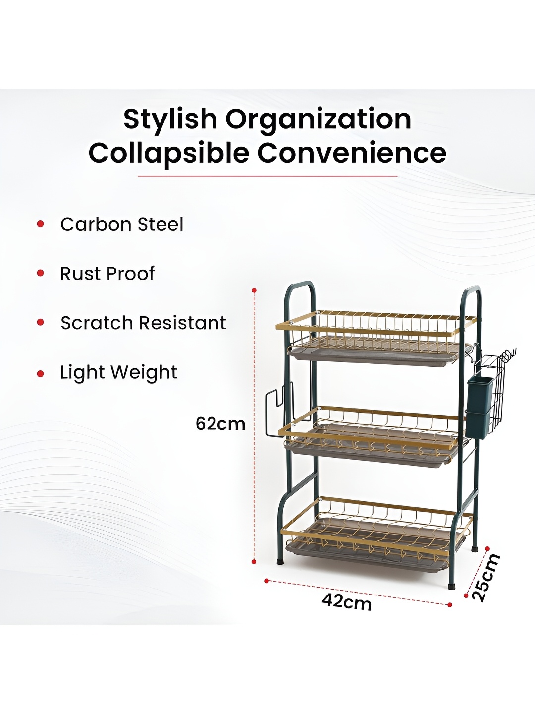 

Kuber Industries Black & Yellow 3 Layer Stainless Steel Dish Rack