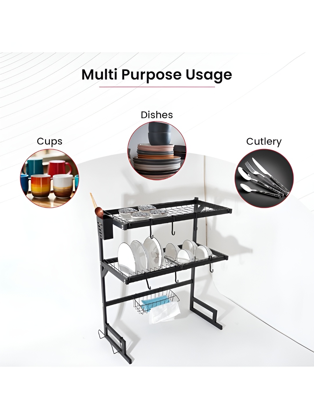 

Kuber Industries Black Stainless Steel Dish Drying Rack