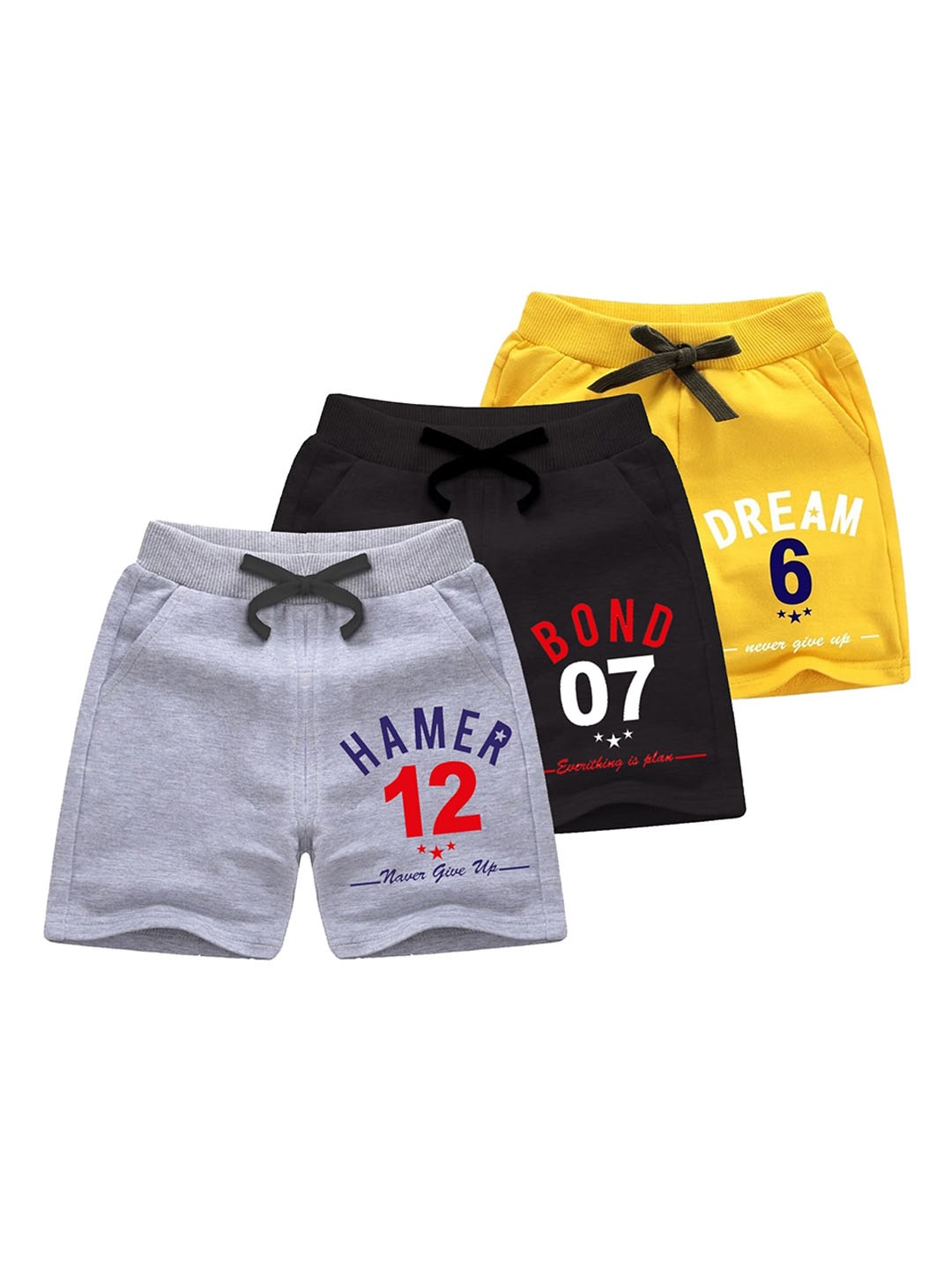 BAESD Pack Of 3 Boys Graphic Printed Pure Cotton Shorts, Yellow