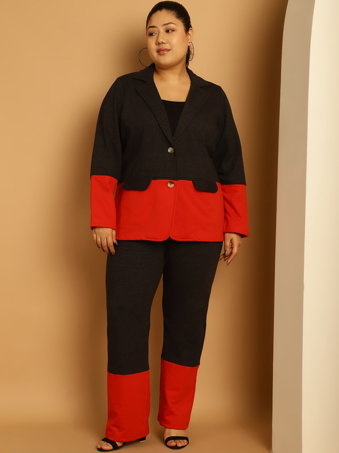 

theRebelinme Plus Size Colourblocked Coat With Trousers, Charcoal