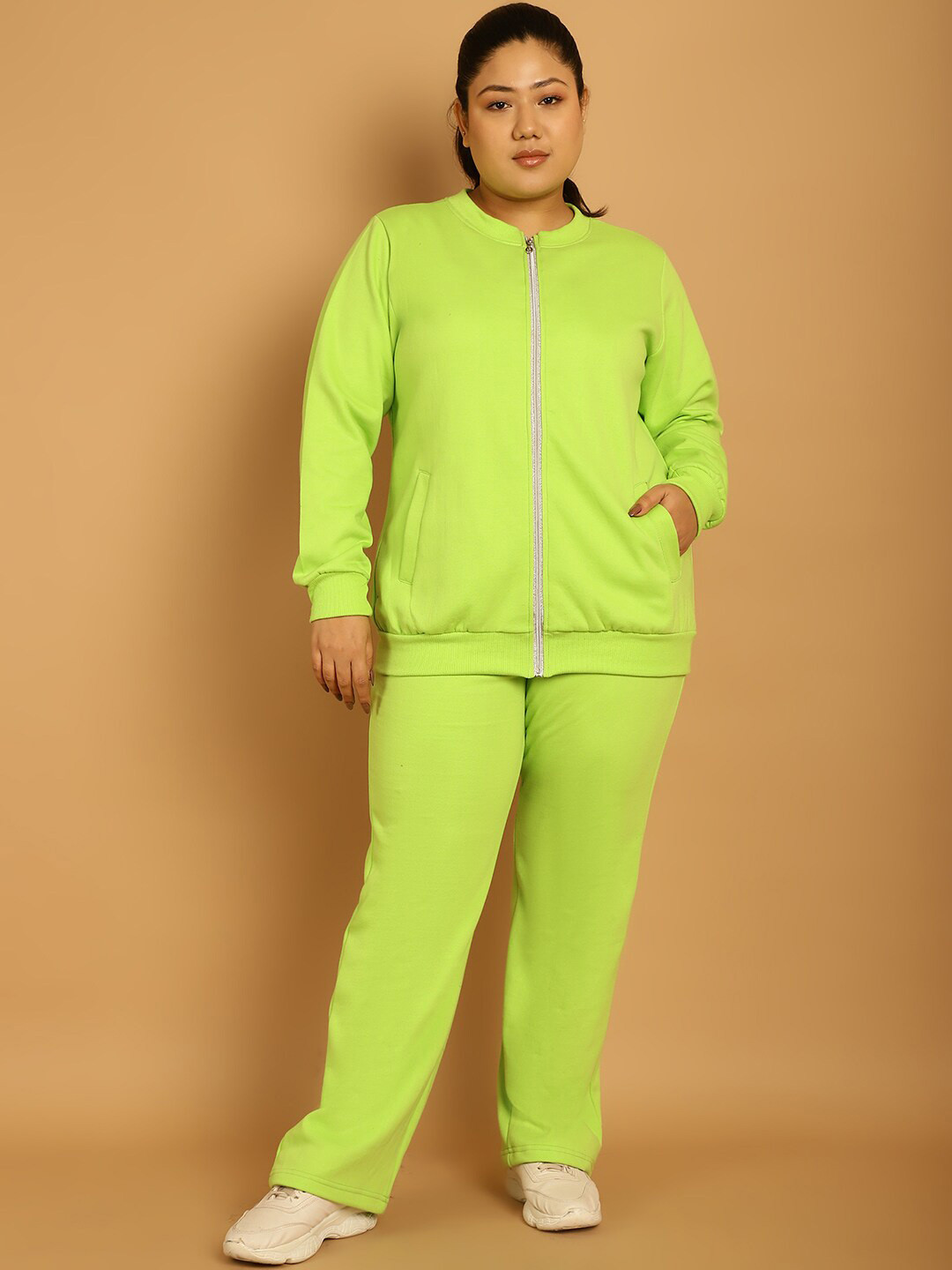 

theRebelinme Plus Size Sweatshirt With Trousers, Fluorescent green