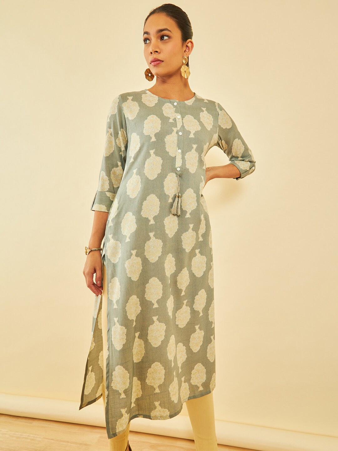 

Soch Floral Printed Straight Kurta, Grey