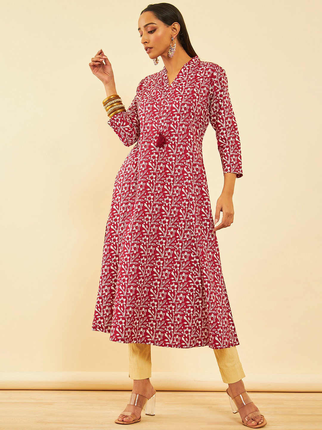 

Soch Ethnic Motifs Batik Printed Anarkali Kurta, Red