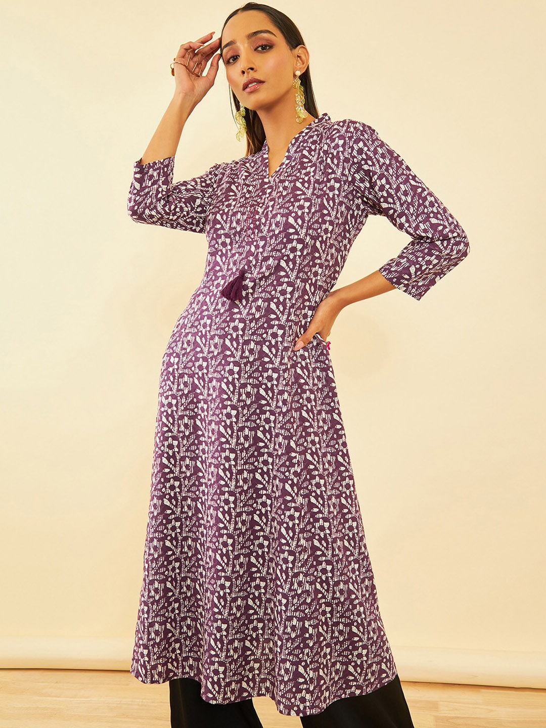 

Soch Ethnic Motifs Batik Printed Anarkali Kurta, Purple