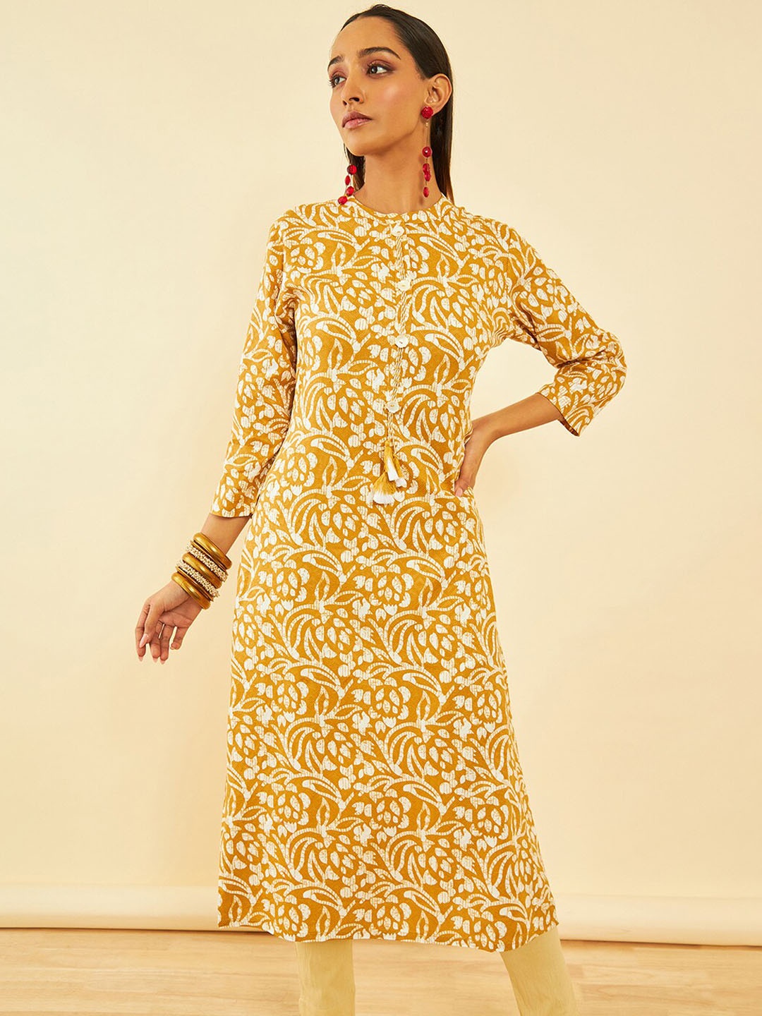 

Soch Floral Batik Printed Straight Kurta, Mustard